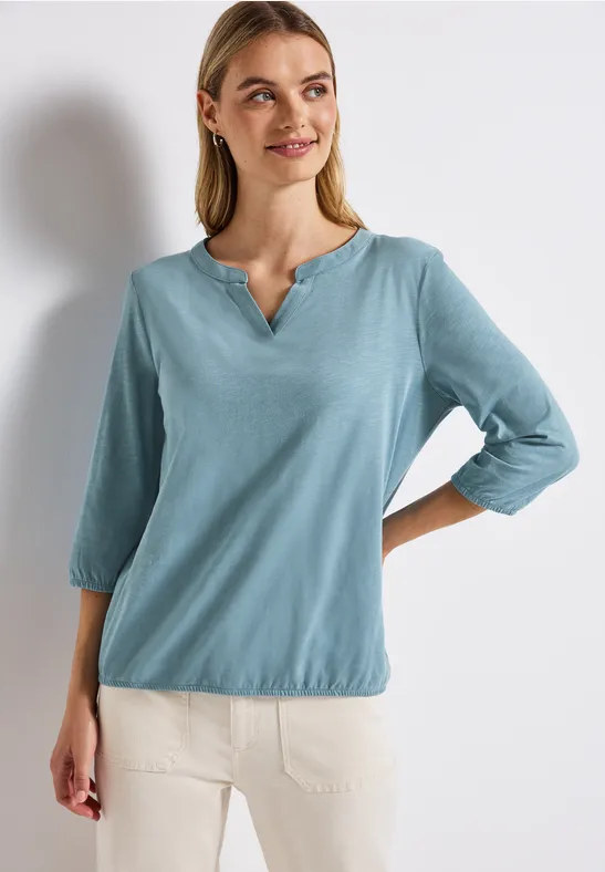 Street One Frauen Split Neck Jersey Shirt in Blau, Gr: 34