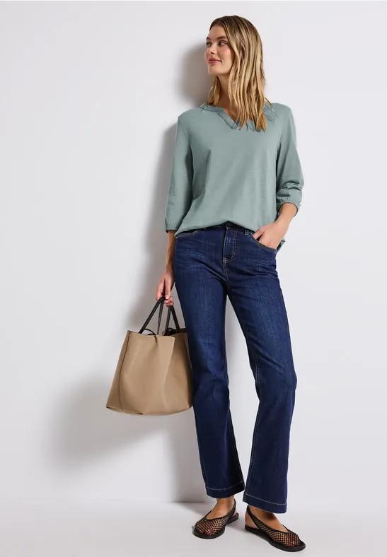 Thumbnail - Street One Frauen Split Neck Jersey Shirt in Blau, Gr: 44