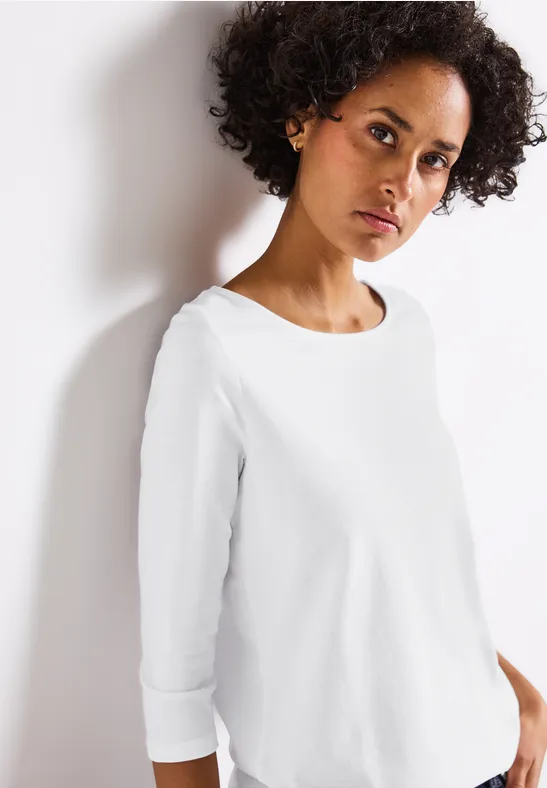 Thumbnail - Street One Frauen Shirt mit U-Boot-Ausschnitt in Weiß, Gr: 42