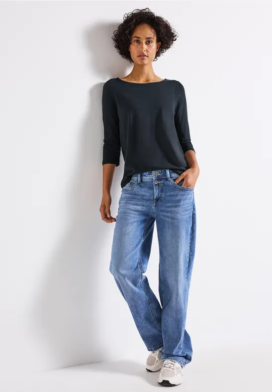 Street One Frauen Shirt mit U-Boot-Ausschnitt in Blau, Gr: 36