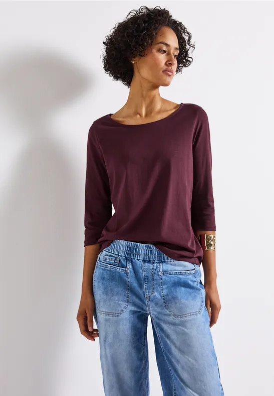 Thumbnail - Street One Frauen Shirt mit U-Boot-Ausschnitt in Rot, Gr: 46