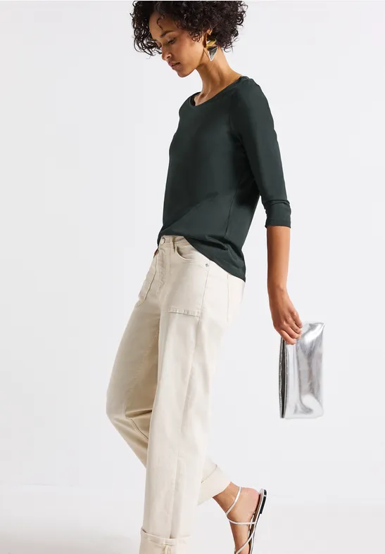 Thumbnail - Street One Frauen Shirt mit U-Boot-Ausschnitt in Grün, Gr: 40