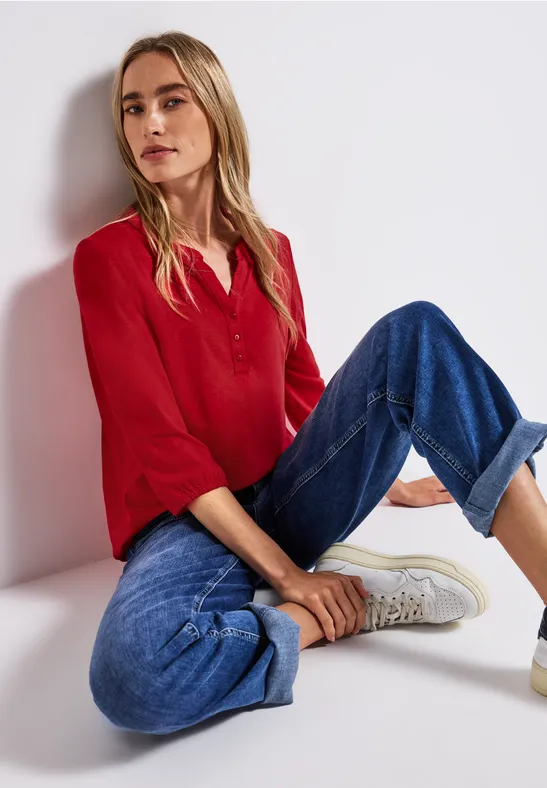 Street One Frauen Split Neck Jersey-Shirt in Rot, Gr: 46