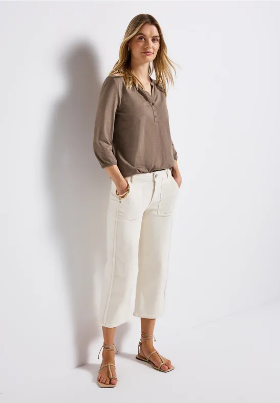 Thumbnail - Split Neck Jersey-Shirt