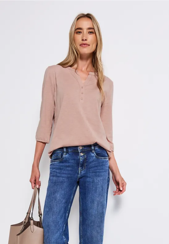 Thumbnail - Street One Frauen Split Neck Jersey-Shirt in Rosa, Gr: 36