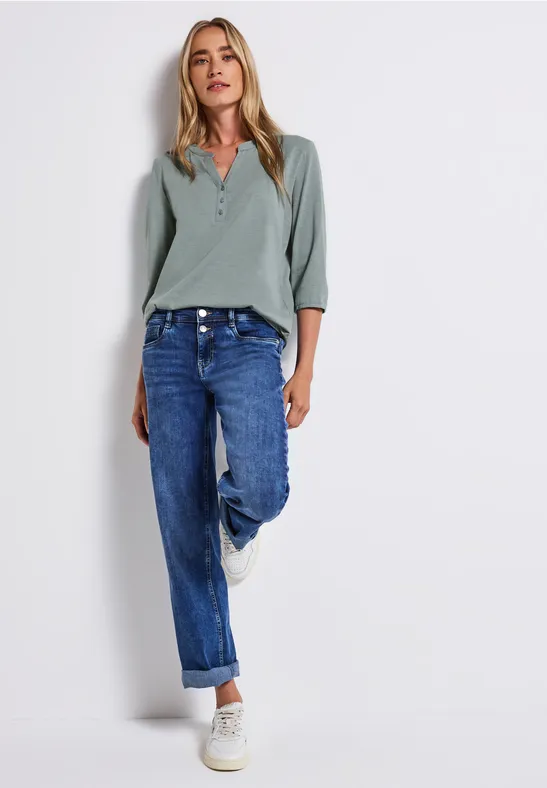 Thumbnail - Street One Frauen Split Neck Jersey-Shirt in Blau, Gr: 36