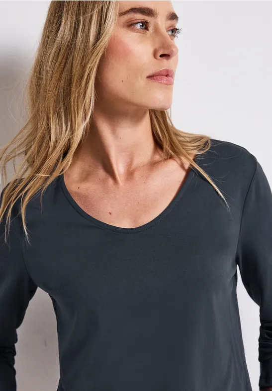 Thumbnail - Street One Frauen Langarmshirt in Unifarbe in Blau, Gr: 46