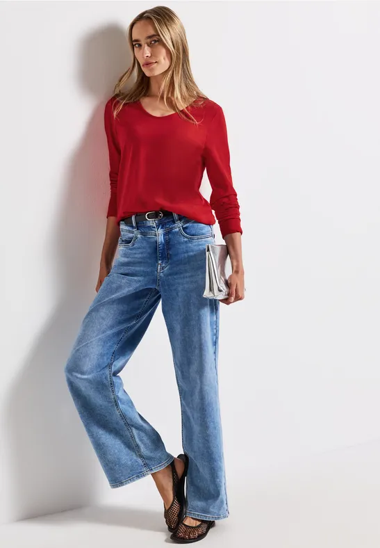 Street One Frauen Langarmshirt in Unifarbe in Rot, Gr: 38