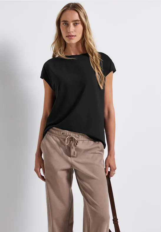 Thumbnail - Street One Frauen Shirt mit Ripp-Detail in Schwarz, Gr: 44