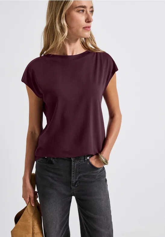 Thumbnail - Street One Frauen Shirt mit Ripp-Detail in Rot, Gr: 42