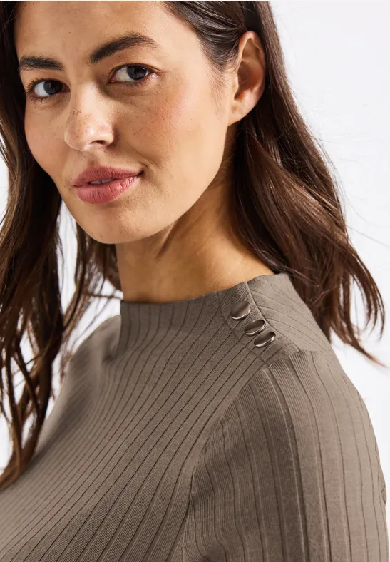 Thumbnail - Street One Frauen Turtleneck Shirt mit Knöpfen in Braun, Gr: 40