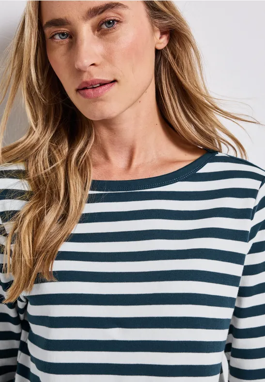 Thumbnail - Street One Frauen Gestreiftes U-Boot Shirt in Türkis, Gr: 40