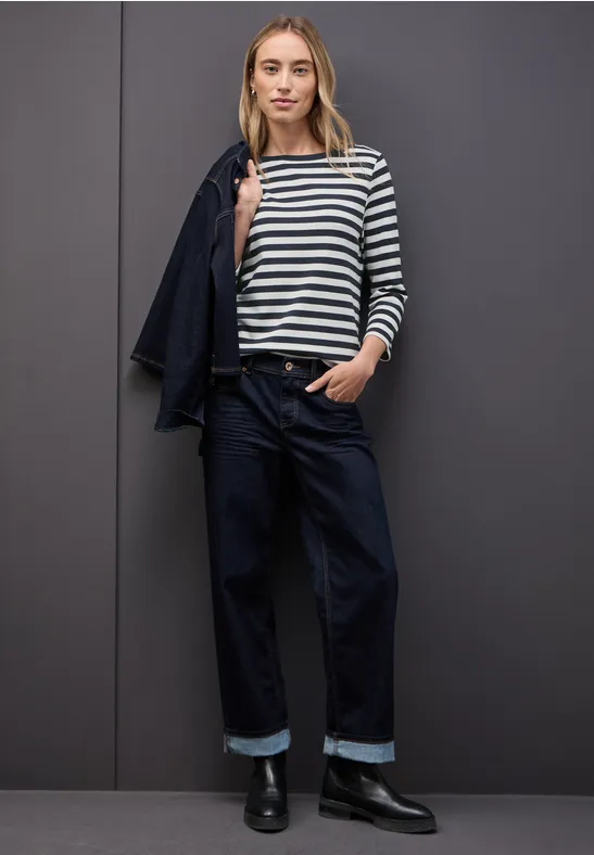 Thumbnail - Street One Frauen Gestreiftes U-Boot Shirt in Blau, Gr: 42