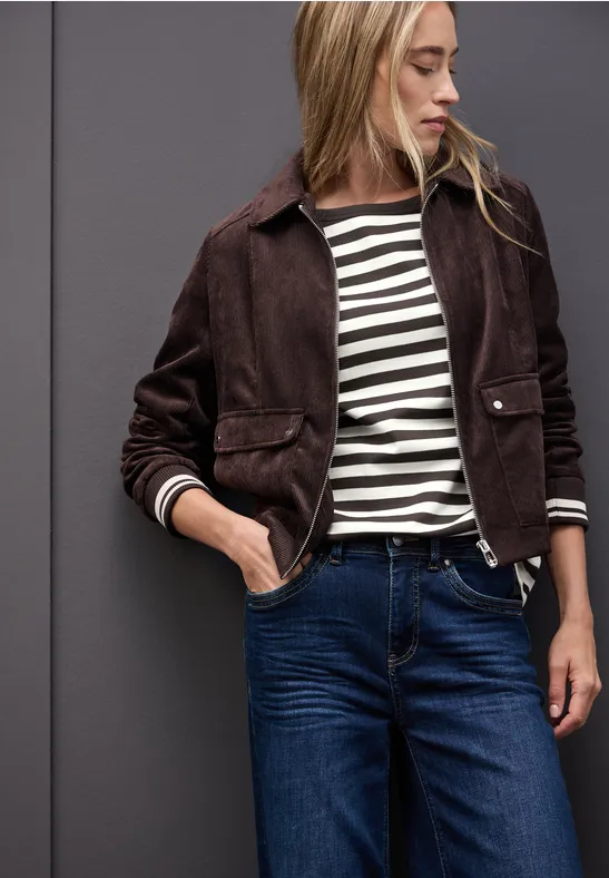 Thumbnail - Street One Frauen Gestreiftes U-Boot Shirt in Braun, Gr: 34