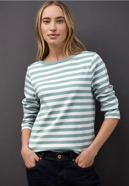 Thumbnail - Street One Frauen Gestreiftes U-Boot Shirt in Blau, Gr: 46