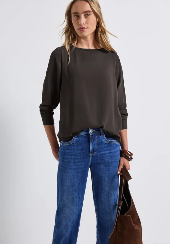 Thumbnail - Street One Frauen Materialmix Chiffon Shirt in Braun, Gr: 38