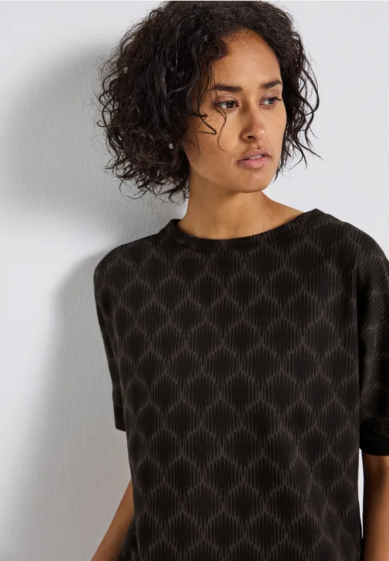 Thumbnail - Street One Frauen Batwing Print-Shirt in Schwarz, Gr: 36