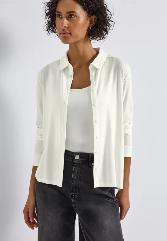 Street One Frauen Jersey-Shirt im Blusen-Look in Weiß, Gr: 44