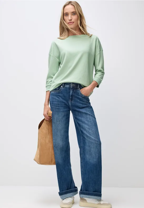 Thumbnail - Street One Frauen Shirt mit U-Boot-Ausschnitt in Grün, Gr: 40