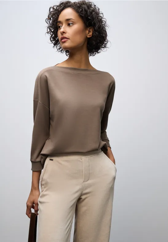 Thumbnail - Street One Frauen Shirt mit U-Boot-Ausschnitt in Braun, Gr: 46