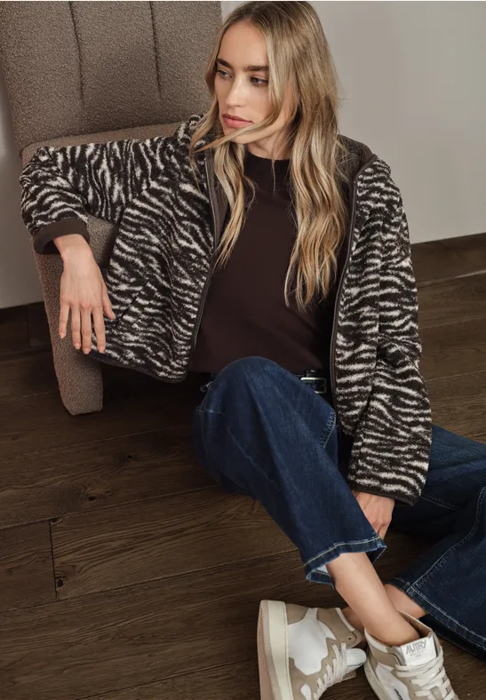 Thumbnail - Street One Frauen Teddy Jacke mit Kapuze in Braun, Gr: 36