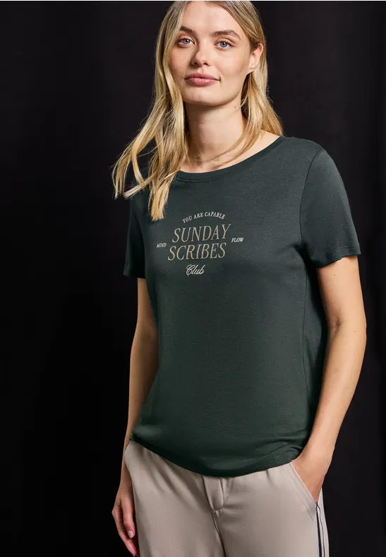 Thumbnail - Street One Frauen T-Shirt mit Wording in Grün, Gr: 38