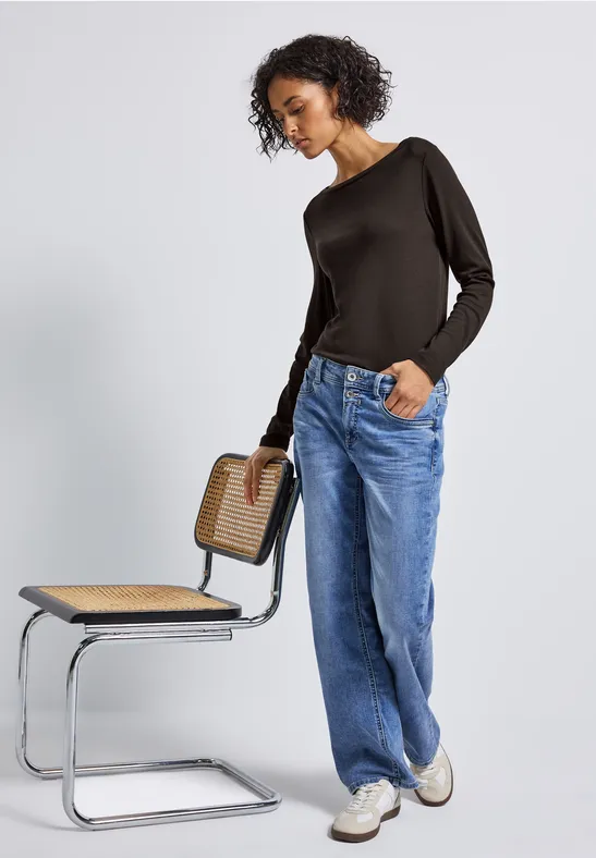 Thumbnail - Street One Frauen Basic Langarmshirt in Braun, Gr: 42