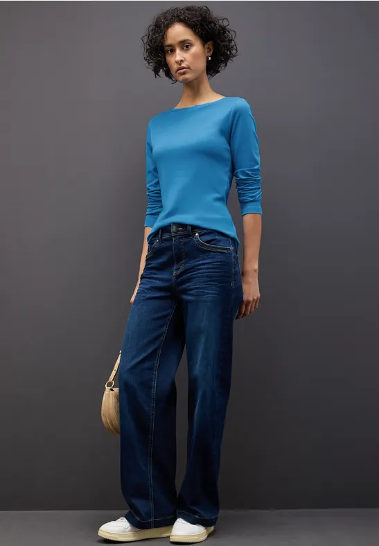 Thumbnail - Street One Frauen Basic Langarmshirt in Blau, Gr: 40