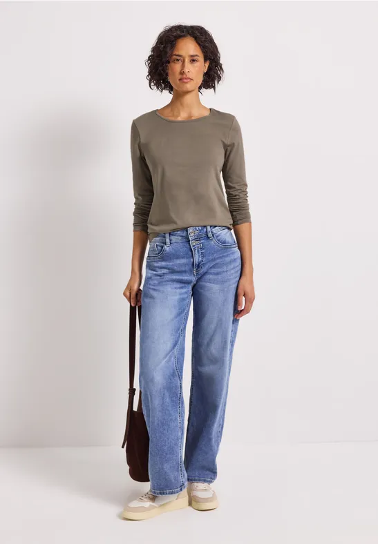 Thumbnail - Street One Frauen Basic Langarmshirt in Braun, Gr: 34