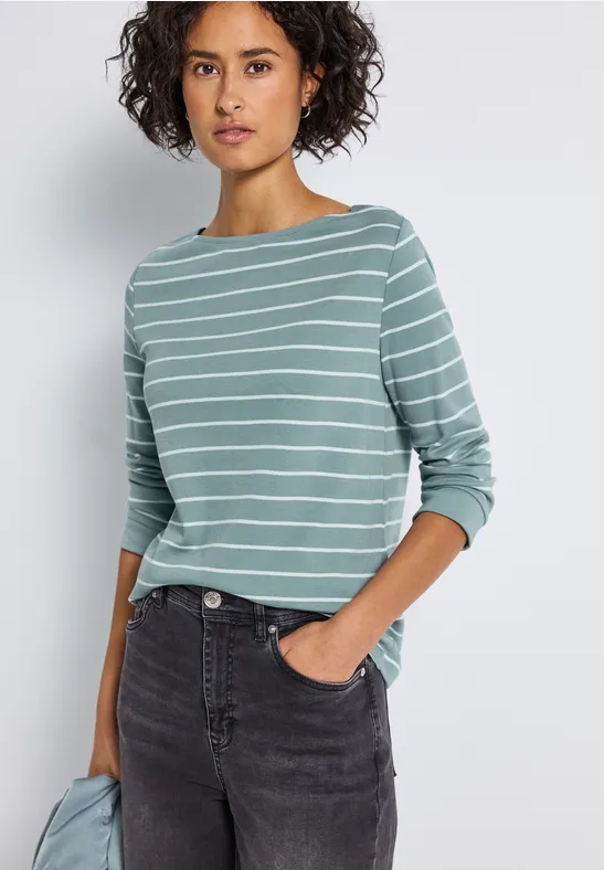 Thumbnail - Street One Frauen Gestreiftes Basic Shirt in Blau, Gr: 36