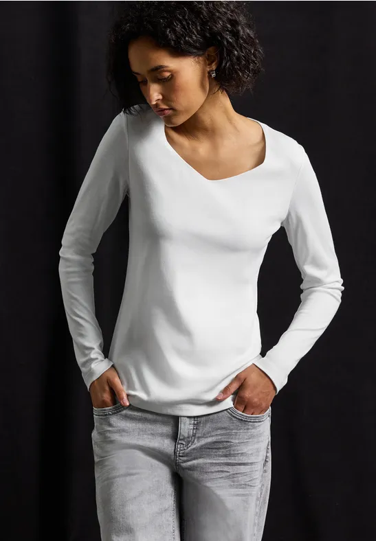 Street One Frauen Shirt mit Carrée Ausschnitt in Weiß, Gr: 46