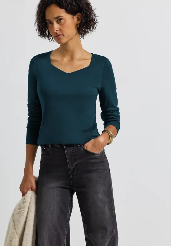 Thumbnail - Street One Frauen Shirt mit Carrée Ausschnitt in Türkis, Gr: 36