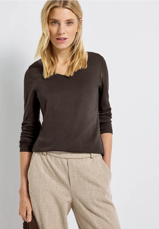 Thumbnail - Street One Frauen Shirt mit Carrée Ausschnitt in Braun, Gr: 34