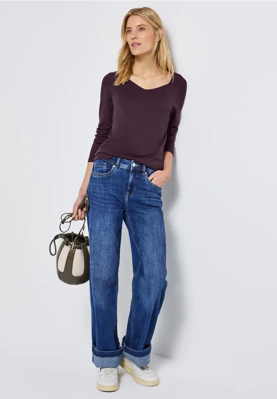 Thumbnail - Street One Frauen Shirt mit Carrée Ausschnitt in Rot, Gr: 36