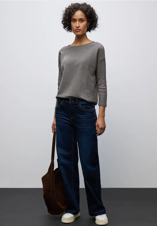 Thumbnail - Street One Frauen Shirt mit Rippstruktur in Braun, Gr: 38