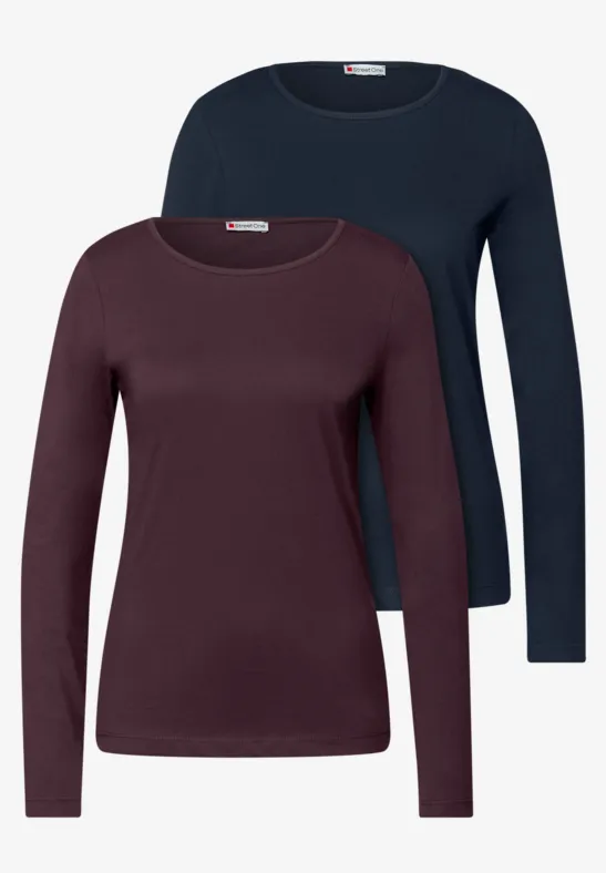 Street One Frauen 2er-Pack Langarmshirts in Multicolour|Blau|Rot, Gr: 36