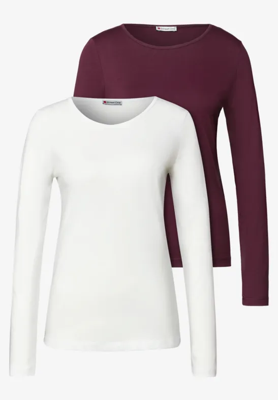 Thumbnail - Street One Frauen 2er-Pack Langarmshirts in Multicolour|Weiß|Rot, Gr: 44