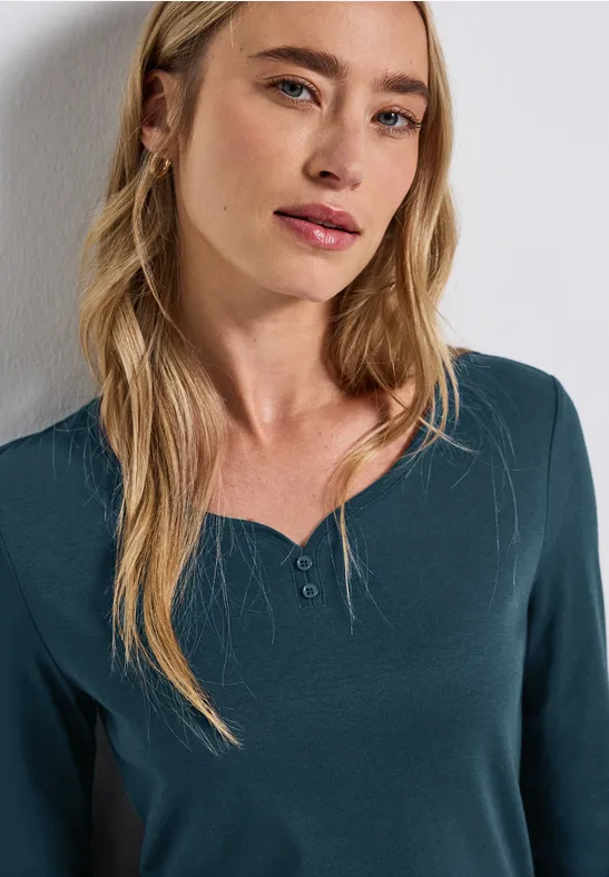 Thumbnail - Street One Frauen Basic Shirt mit Knopfdetail in Türkis, Gr: 44