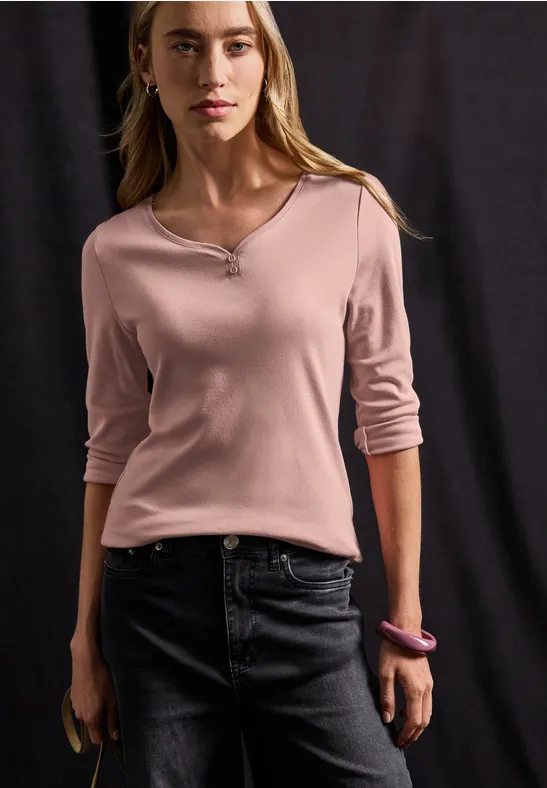 Thumbnail - Street One Frauen Basic Shirt mit Knopfdetail in Rosa, Gr: 42