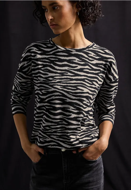 Thumbnail - Street One Frauen Kuscheliges Jacquard Shirt in Schwarz, Gr: 42