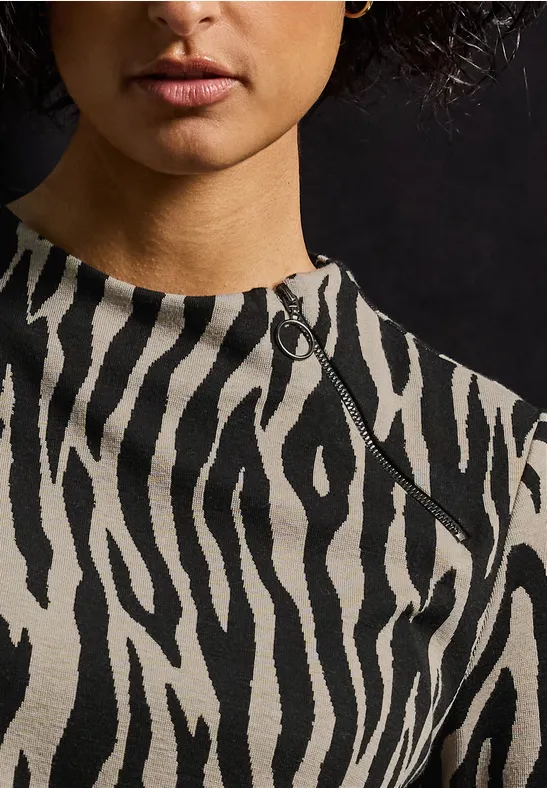 Thumbnail - Street One Frauen Jacquard Shirt mit Zipper in Schwarz, Gr: 36