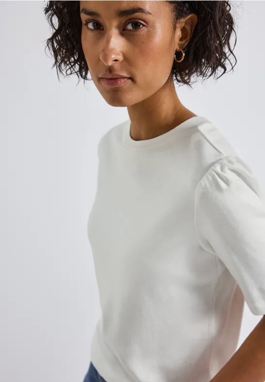 Thumbnail - Street One Frauen Basic T-Shirt mit Raffung in Weiß, Gr: 42