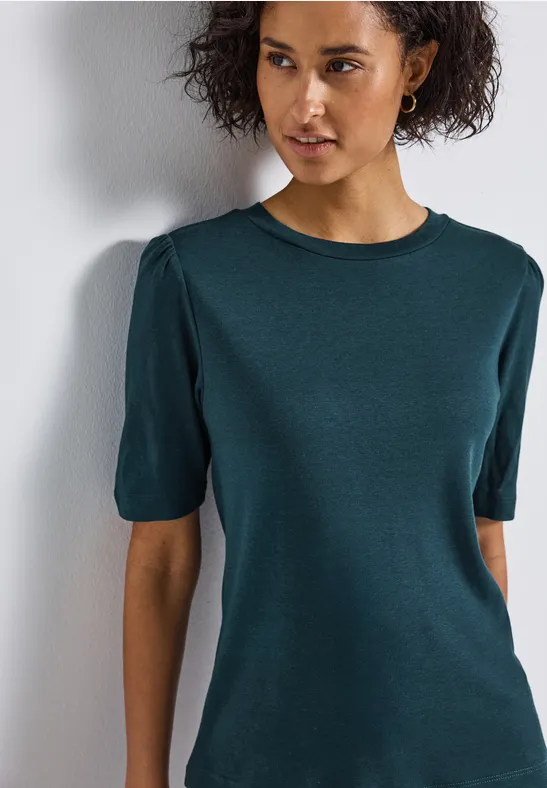Thumbnail - Street One Frauen Basic T-Shirt mit Raffung in Türkis, Gr: 42