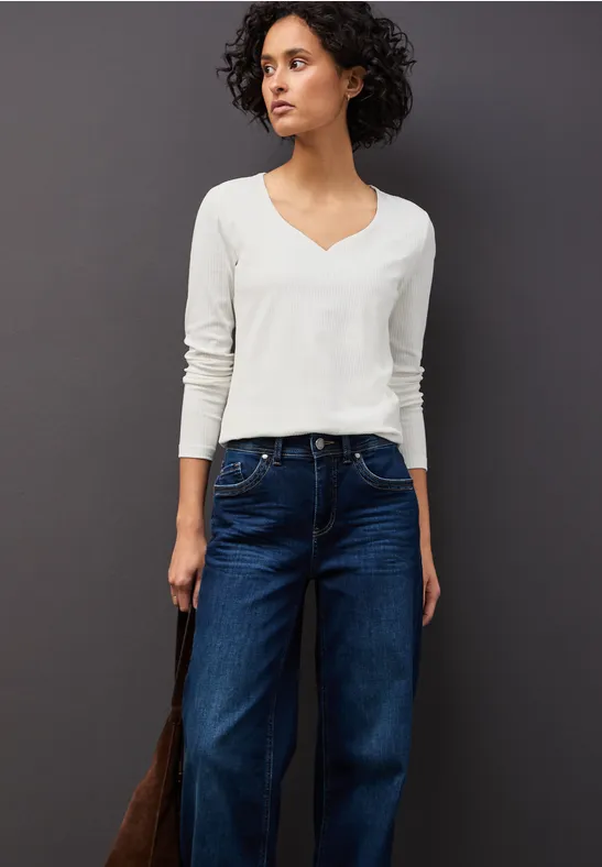 Thumbnail - Street One Frauen Shirt mit Herzausschnitt in Weiß, Gr: 40