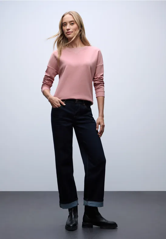 Street One Frauen Shirt mit Ripp-Detail in Rosa, Gr: 38