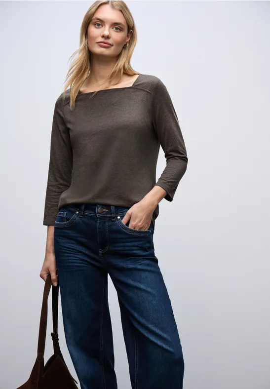 Street One Frauen Shirt mit Carré Ausschnitt in Braun, Gr: 42