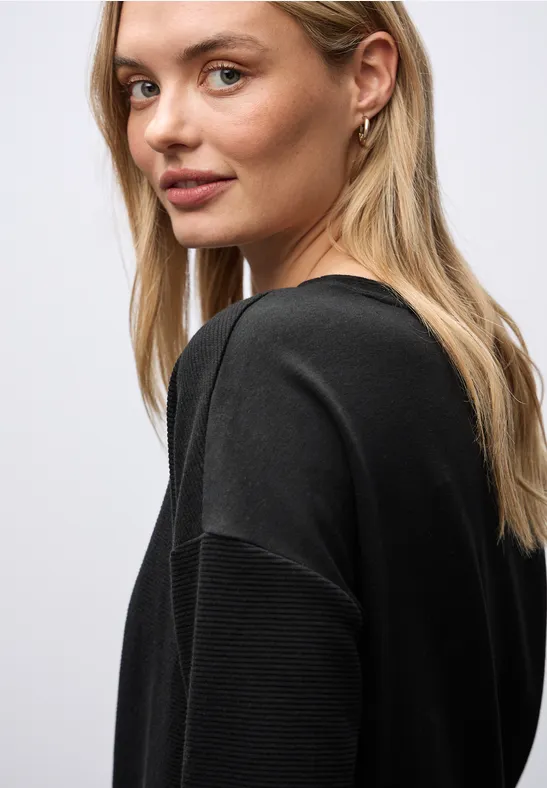 Thumbnail - Street One Frauen Strukturmix Shirt in Schwarz, Gr: 36