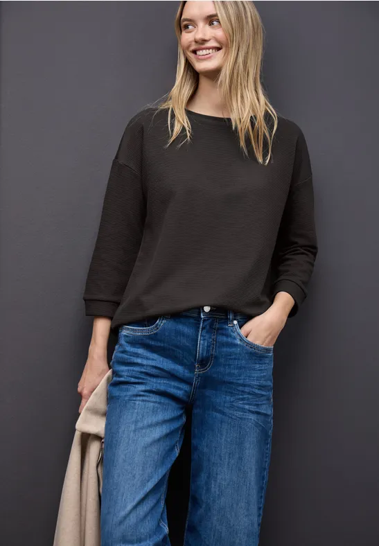Street One Frauen Strukturmix Shirt in Braun, Gr: 34