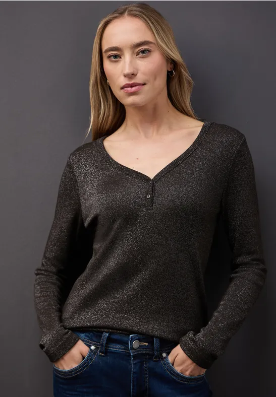 Thumbnail - Street One Frauen Glitzerndes Langarmshirt in Braun, Gr: 38