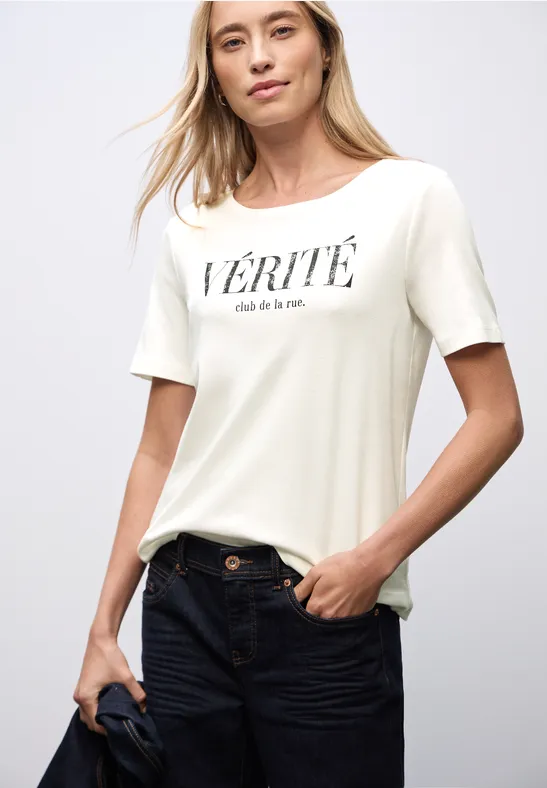 Thumbnail - Street One Frauen Shirt mit Wording in Weiß, Gr: 46